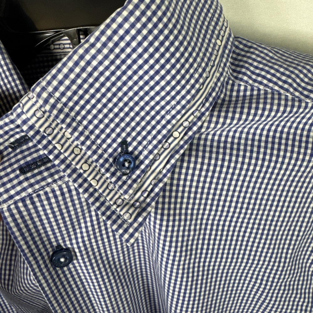 Coogi Luxe Men's XL Blue White Check Shirt Contrast Trim Embroidered Logo - Picture 7 of 8